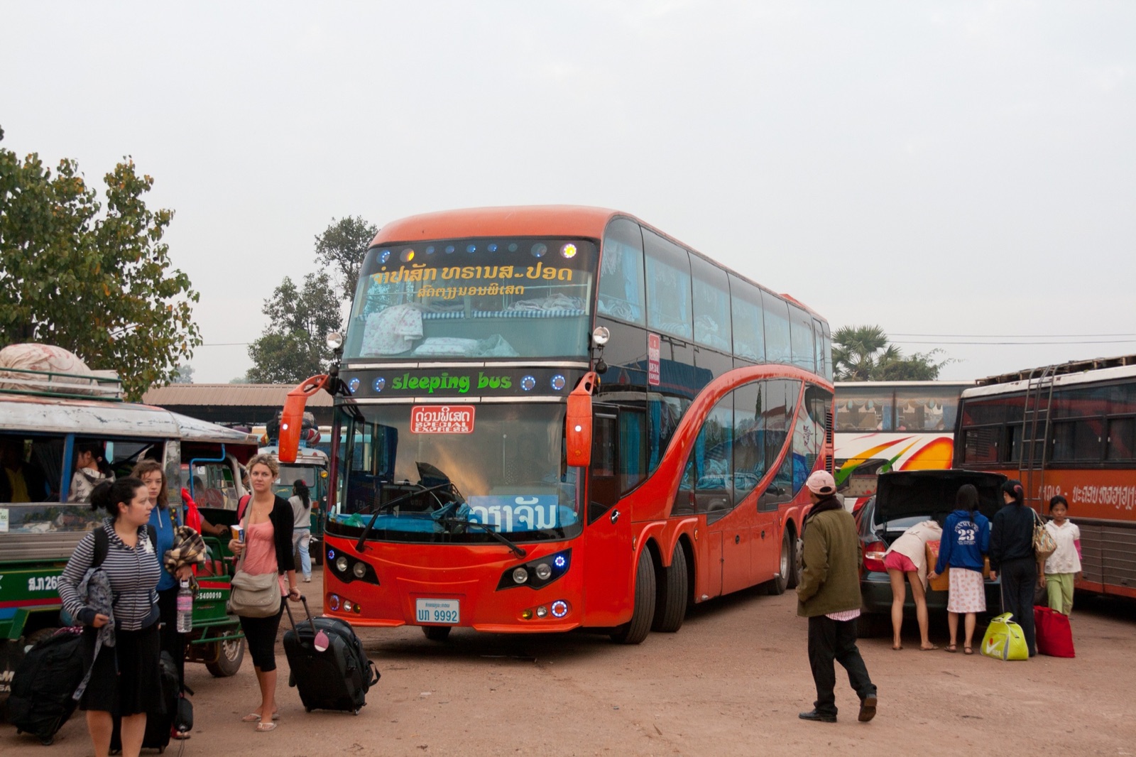 Sleeper bus at Vientiane Southern bus terminal